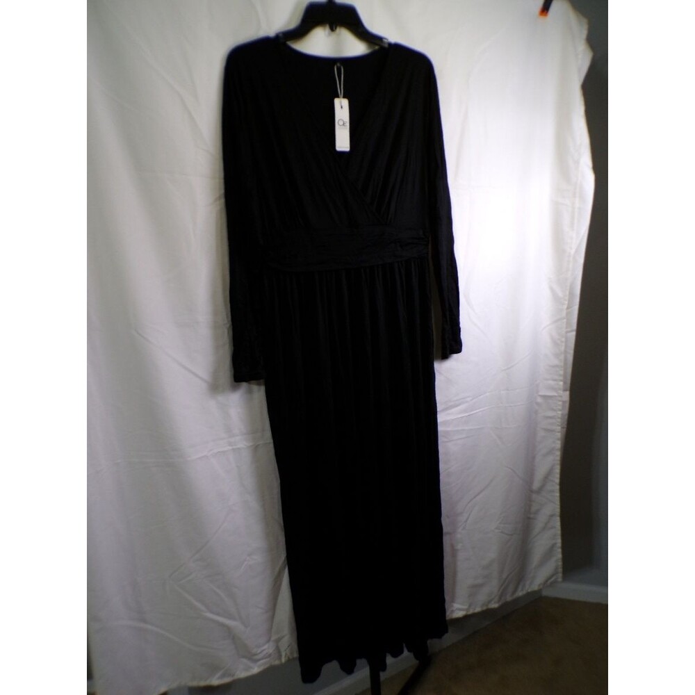 OE Women's Black Maxi Wrap Dress XL Jersey Tie Long Sleeve